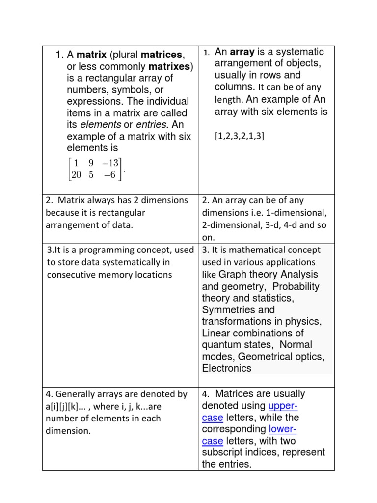 Matrix vs. Array: Key Differences Explained | PDF