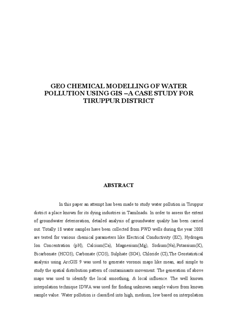Geo Chemical Modelling of Water Pollution Using Gis - A Case Study For ...