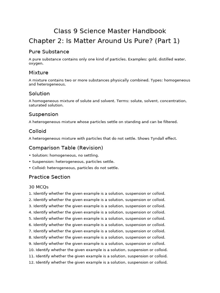 Class 9 Science Chapter2 Master Part1 | PDF | Suspension (Chemistry ...