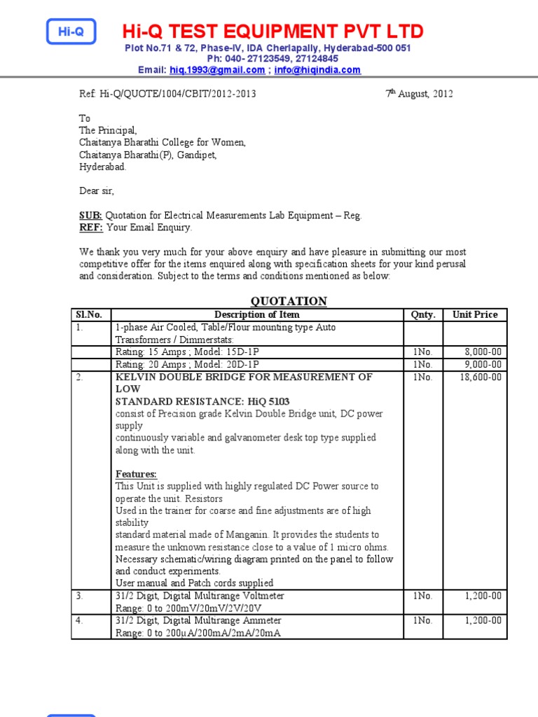 Quotation for Electrical Lab Equipment | PDF | Resistor | Electrical ...