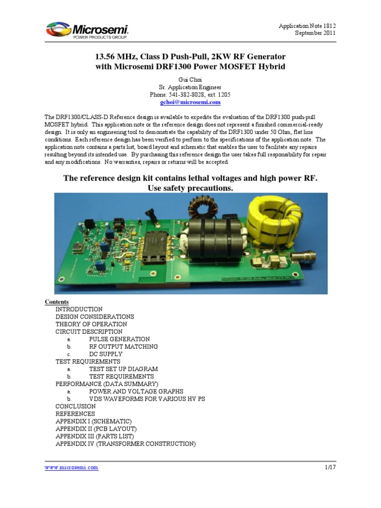 13.56 MHZ, Class D Push-Pull, 2KW RF Generator | PDF | Inductor | Transformer