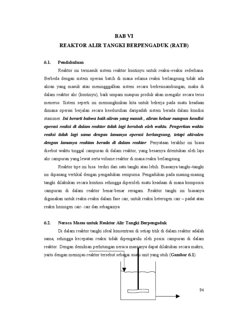 Reaktor Alir Tangki Berpengaduk (RATB) | PDF