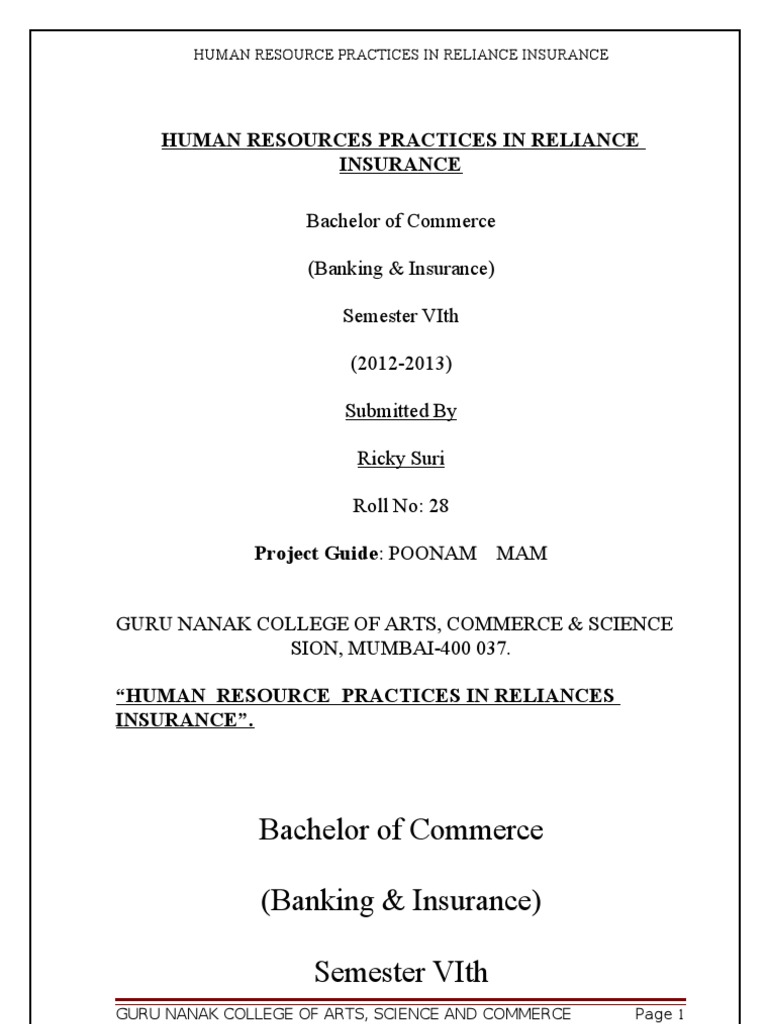 Human Resource Practices at Reliance Insurance | PDF | Recruitment ...