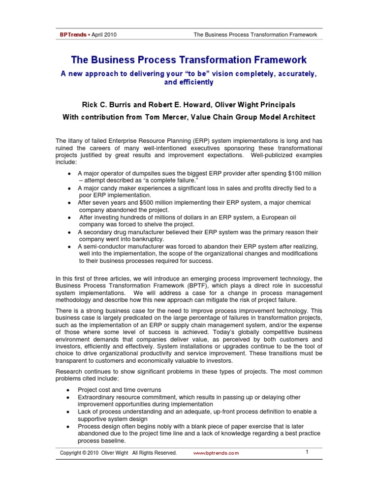 The Business Process Transformation Framework | PDF | Computers ...