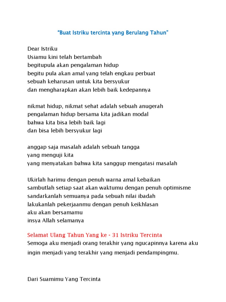 Puisi Romantis Untuk Istri Ulang Tahun