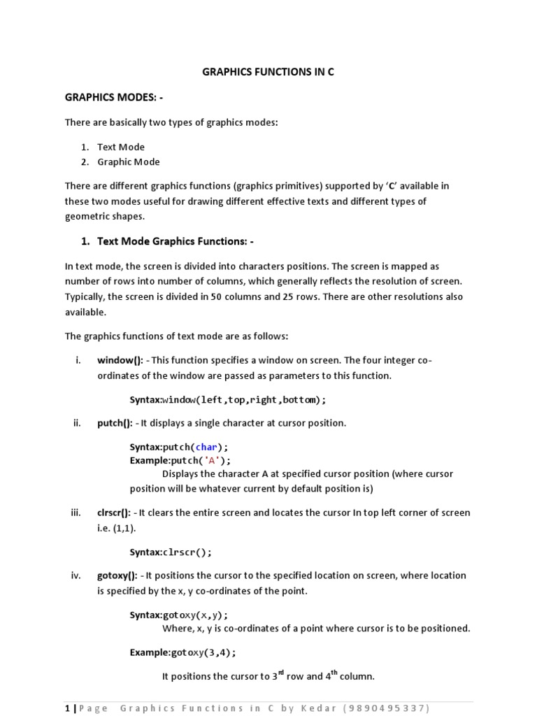 Graphics Functions in C | PDF | Vertex (Geometry) | Areas Of Computer ...