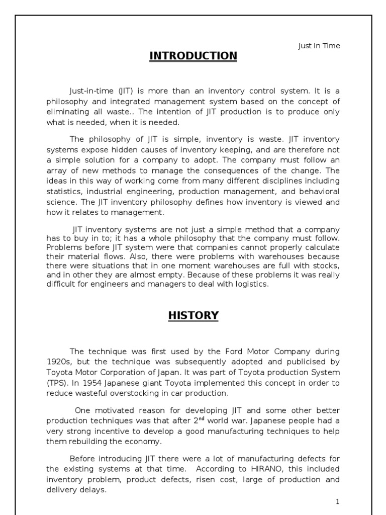 Just in Time Project PDF Inventory Operations Management