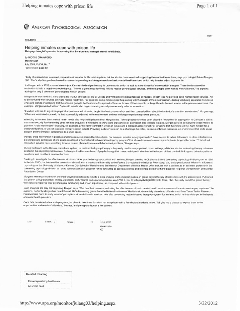 Helping Inmates Cope | Download Free PDF | Prison | Crime & Violence