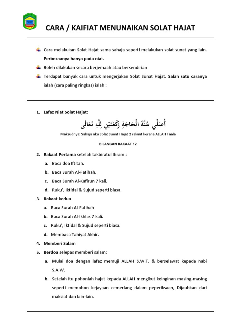 Niat Sholat Hajat 4 Rakaat 1 Kali Salam Kumpulan Doa