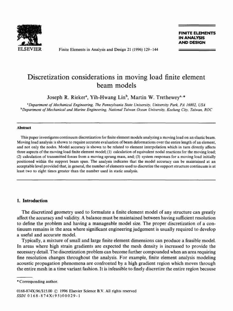 Discretization Considerations in Moving Load Finite Element Beam Models ...