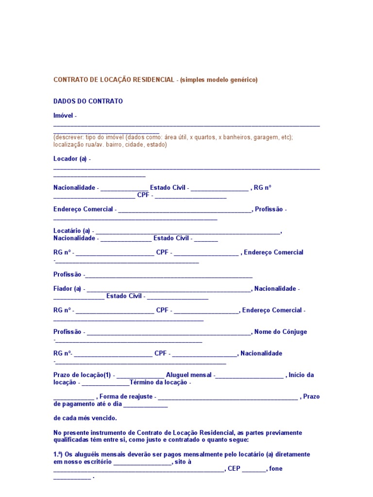 Contrato De LocaÇÃo Residencial Lei Das Obrigações Aluguel