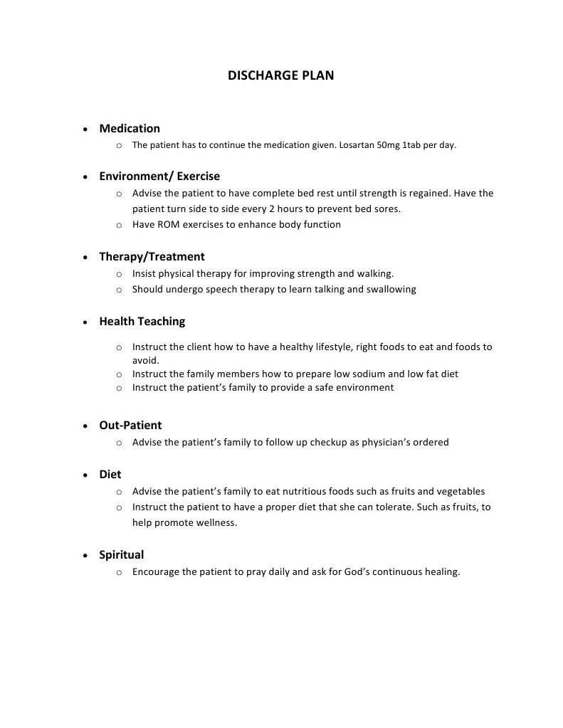 Stroke Patient Discharge Plan | PDF