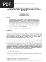 Formulação de Perguntas em Aulas de Ciências Naturais Hegemonia de Pensamento Ou Espaço para o Dialogo