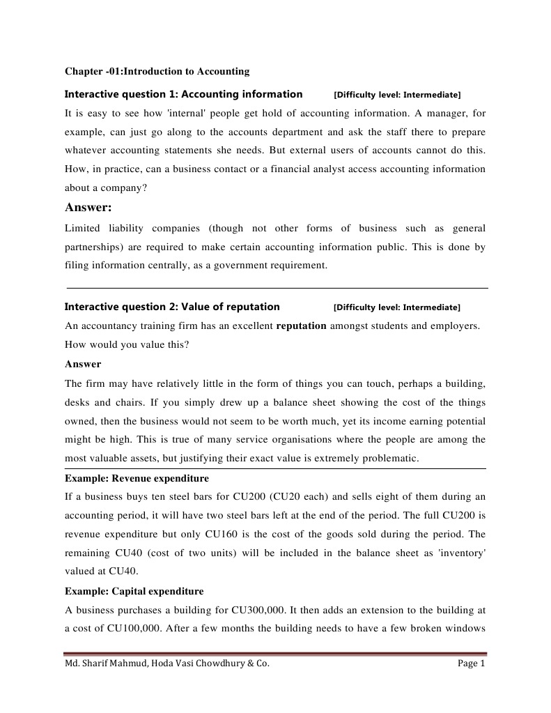 Answer:: Chapter - 01:introduction To Accounting Interactive Question 1 ...