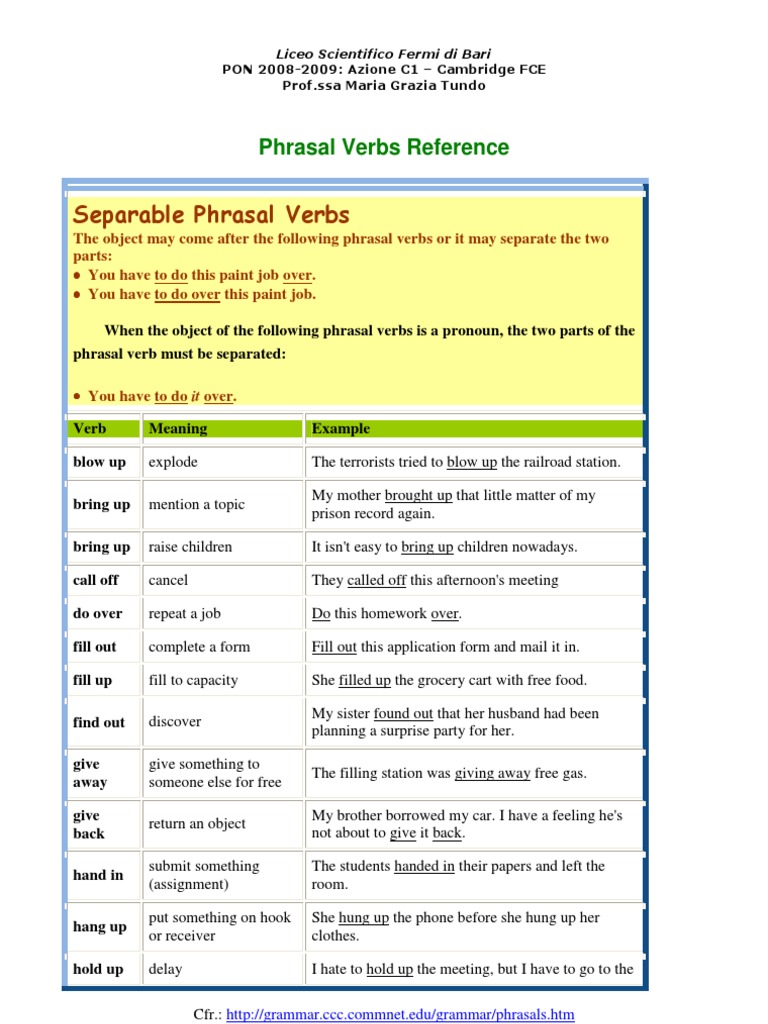 Phrasal Verbs Guide for Cambridge FCE | PDF | Morphology | Linguistic ...