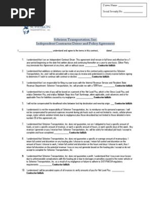 Independent Contractor Driver Agreement PDF