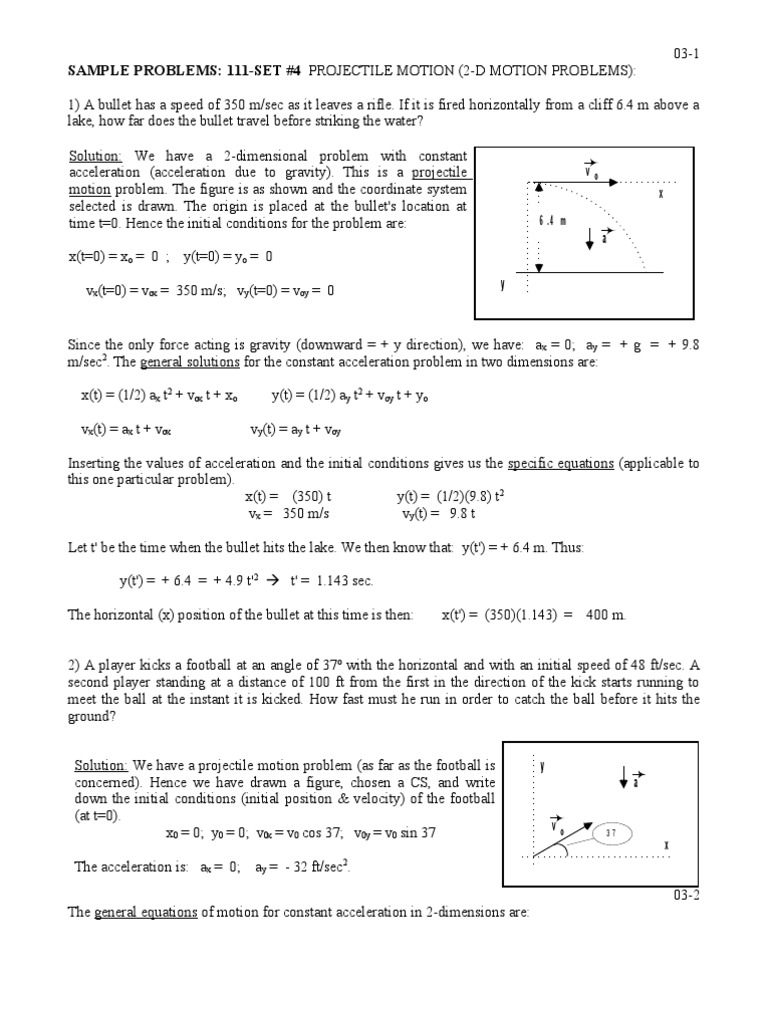 Sample Problems: 111-Set #4 Projectile Motion (2-D Motion Problems) | PDF