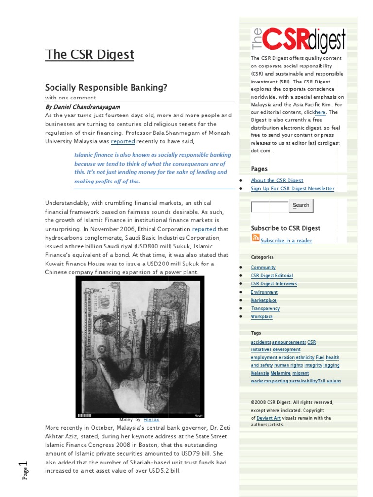 The CSR D Digest: Social Lly Respo Onsible B Banking? | PDF | Islamic ...