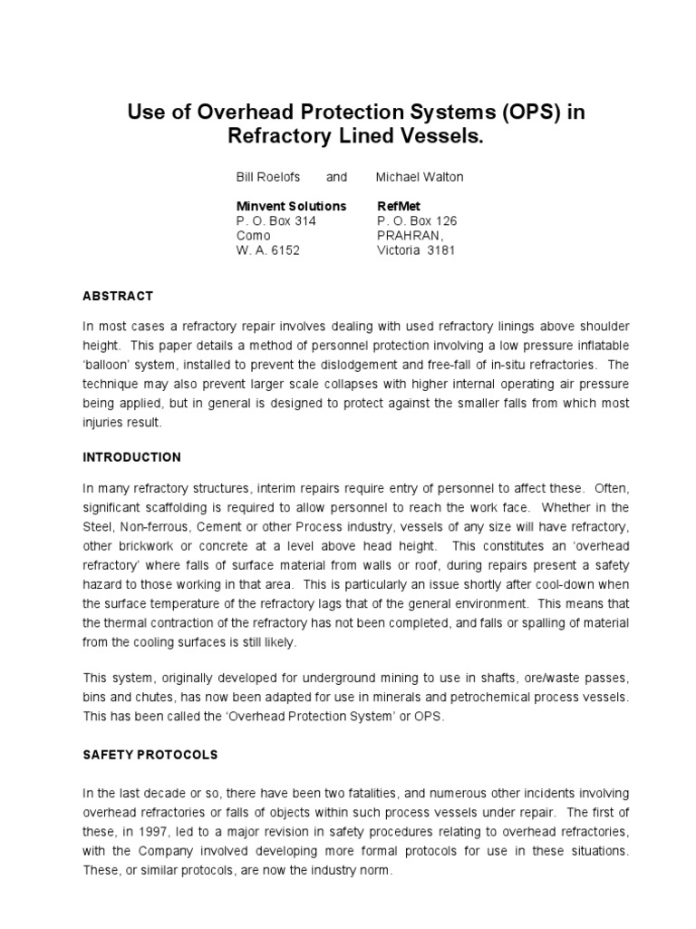 Overhead Protection System for Refractories | PDF | Refractory | Balloon