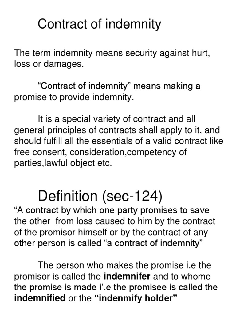 Contract of Indemnity Guarantee Indemnity