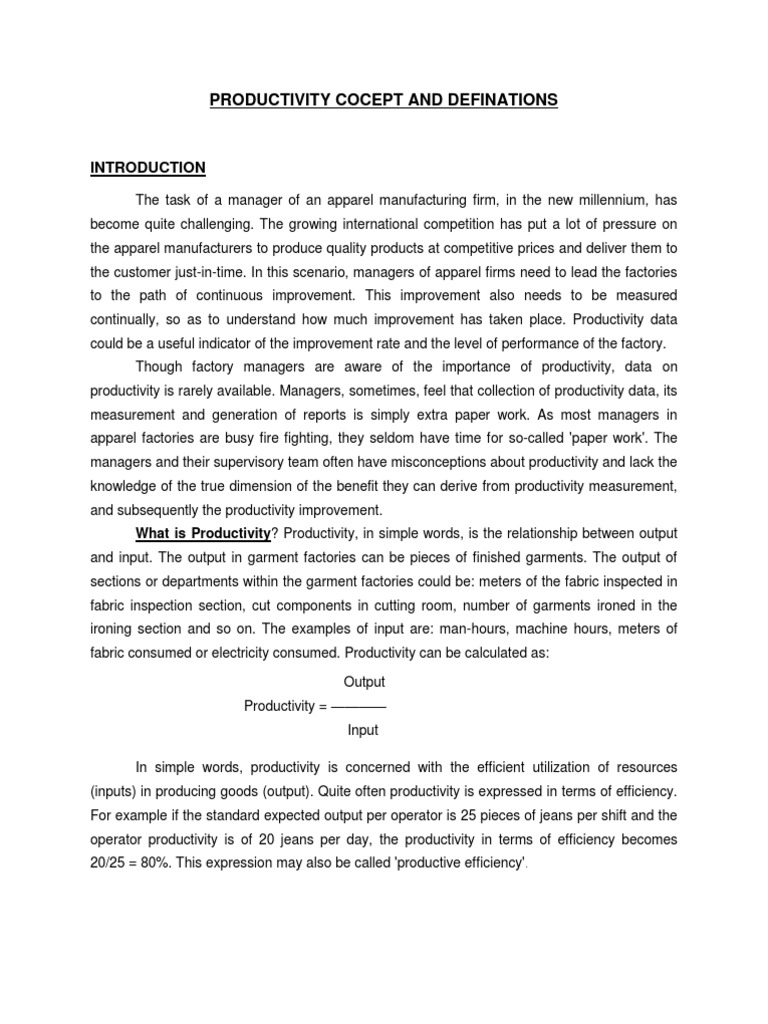 Measuring and Interpreting Productivity in Apparel Manufacturing PDF