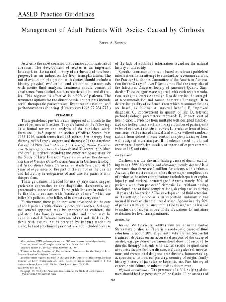AASLD Practice Guidelines For Ascites in Cirrhosis | PDF | Cirrhosis ...