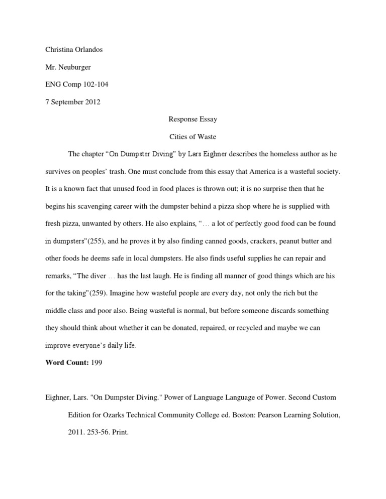 On Dumpster Diving Response Essay PDF