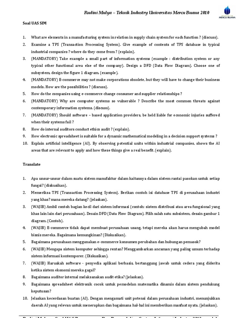 Contoh Soal Uas Sistem Informasi Manajemen Contoh Soal