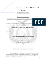 Ley 251 Establecer El Régimen de Protección A Personas Refugiadas y Solicitantes de Dicha Condición, de Conformidad A La Constitución Política Del Estado