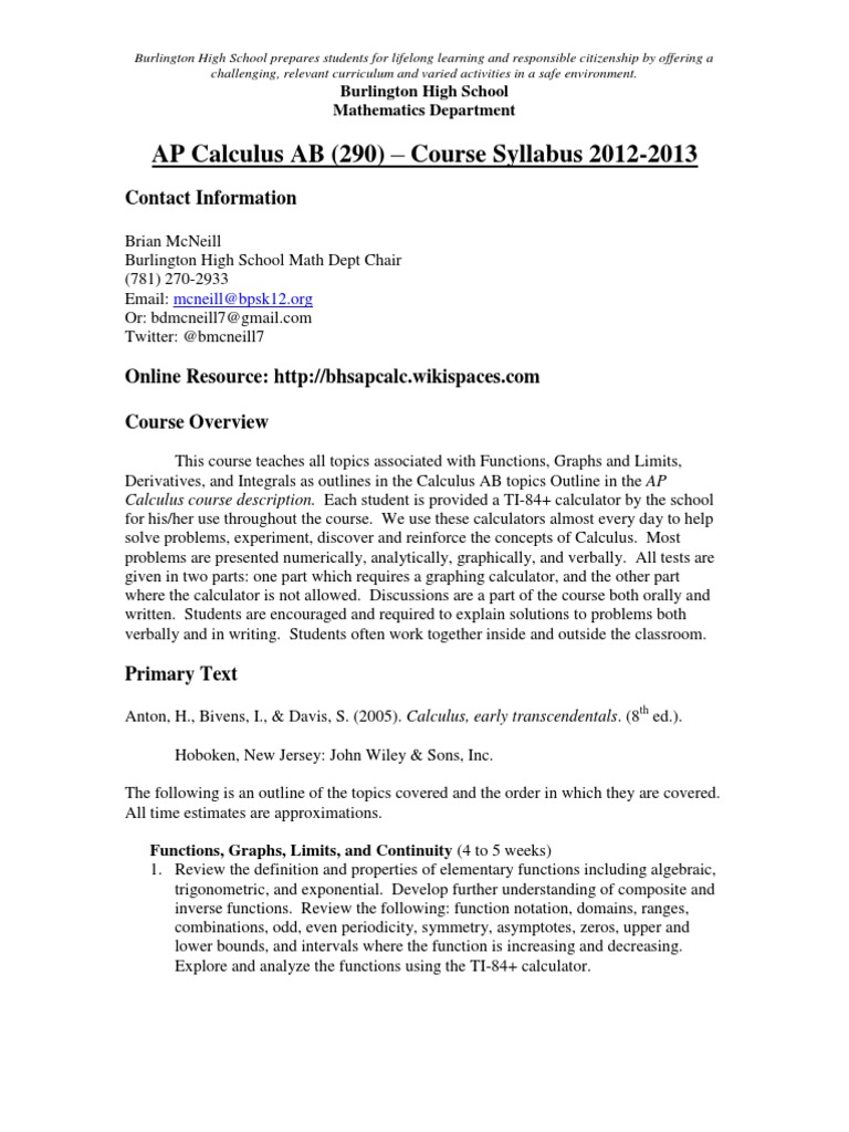 Syllabusap Calculus
