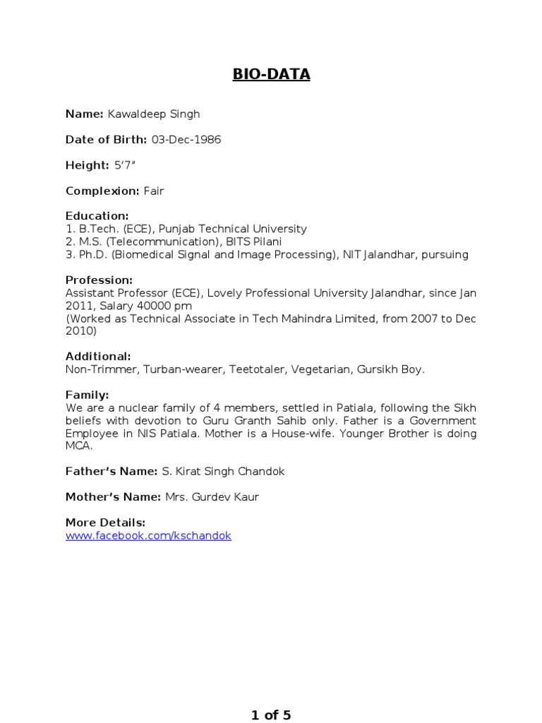 BIO-DATA (With Pics) | PDF