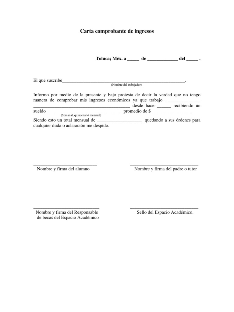 Carta Comprobante de Ingresos