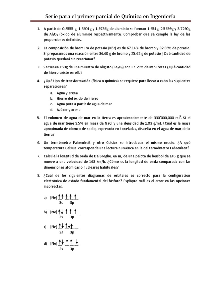 Serie De Problemas 1er Examen Hidrogeno Espectro Electromagnetico