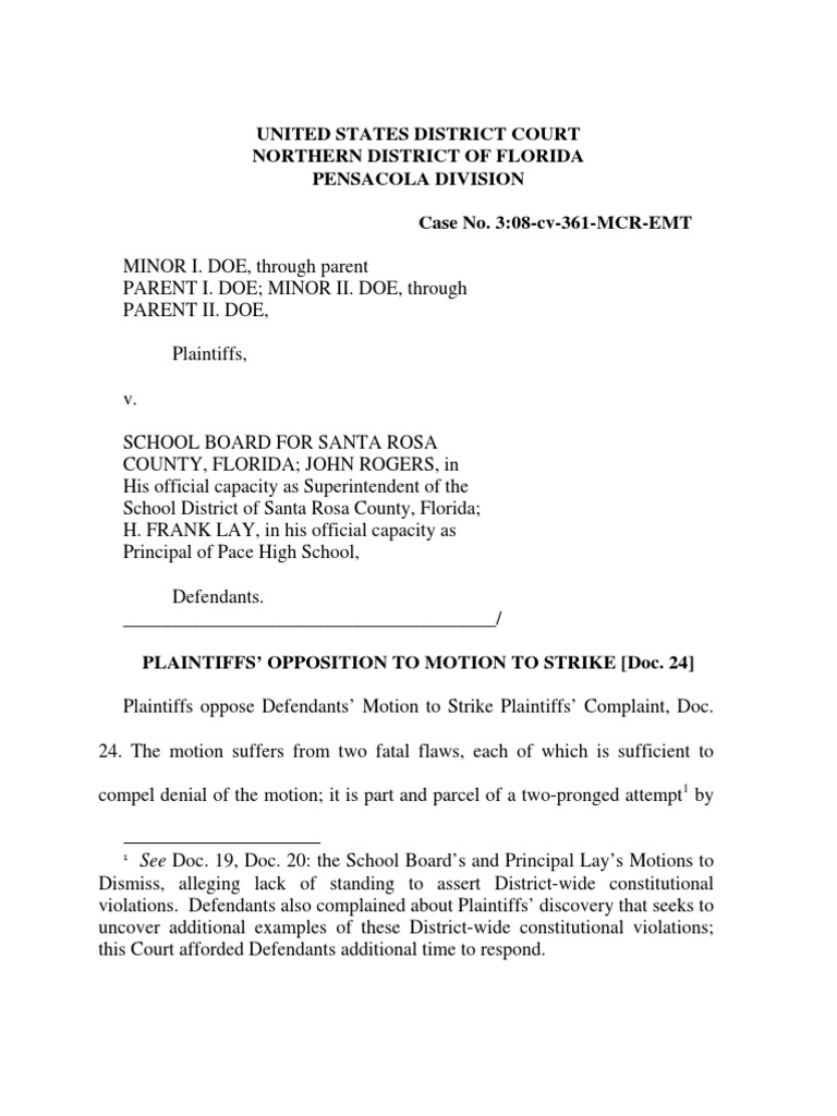 Response in Opposition to Motion to Strike Two Paragraphs 