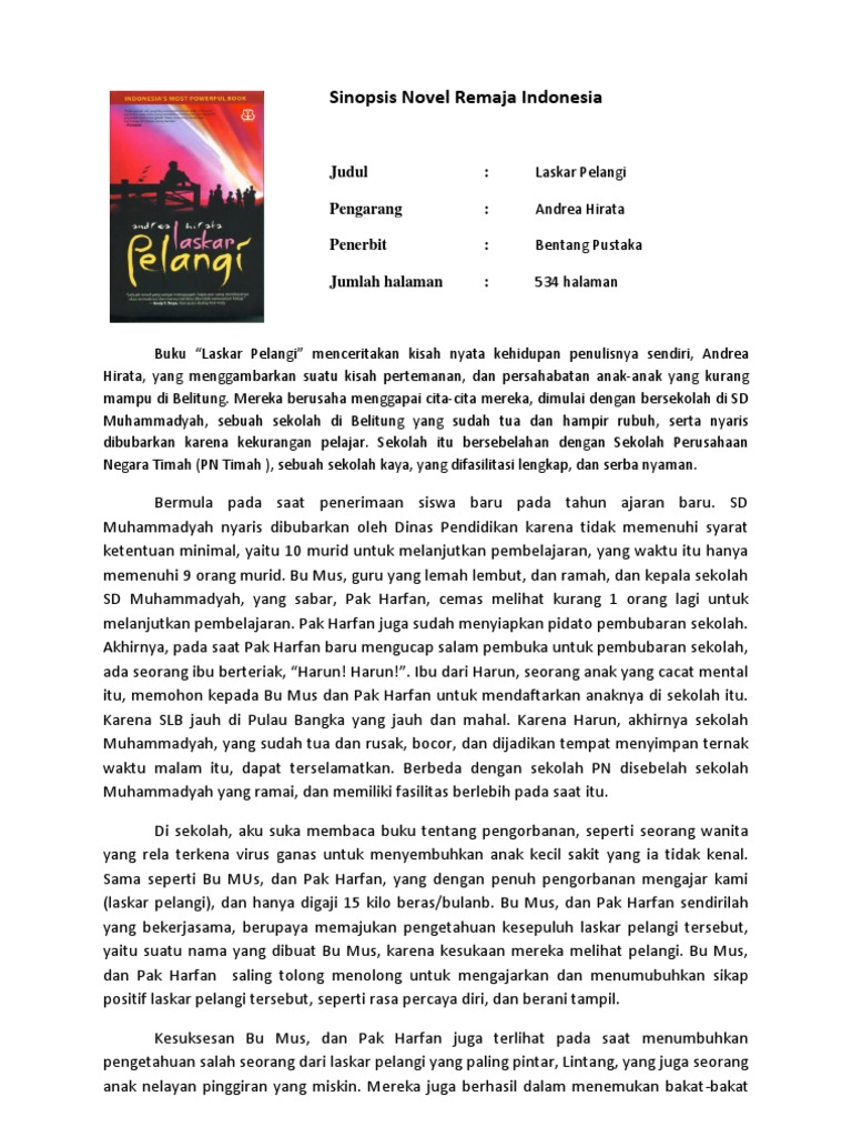 Sinopsis Novel Laskar Pelangi