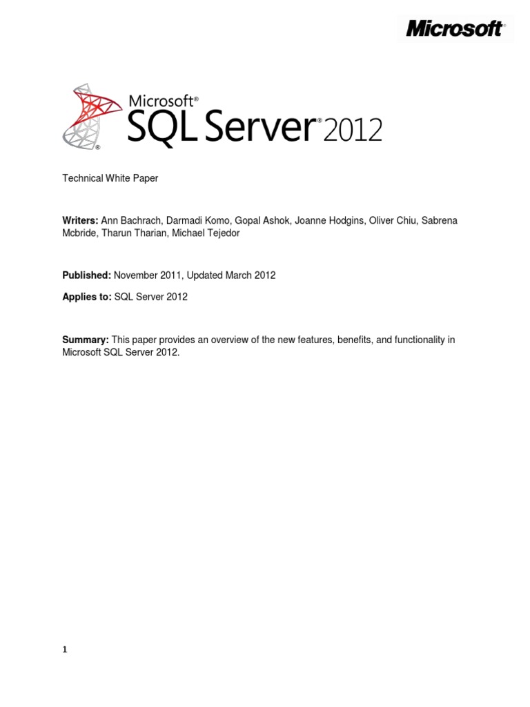 SQL Server 2012 Whats New White Paper | PDF