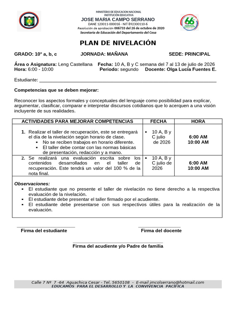Plan de Nive Castellano 10 A, B, C p2 2026 | PDF