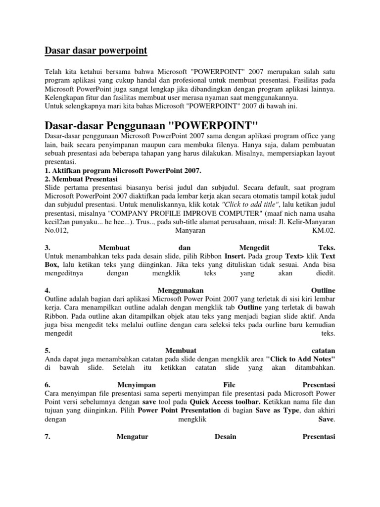 Panduan Dasar Microsoft PowerPoint 2007 | PDF | Komputer