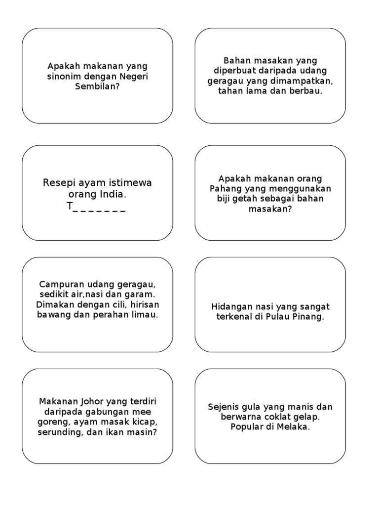 Kad Soalan Makanan Pdf
