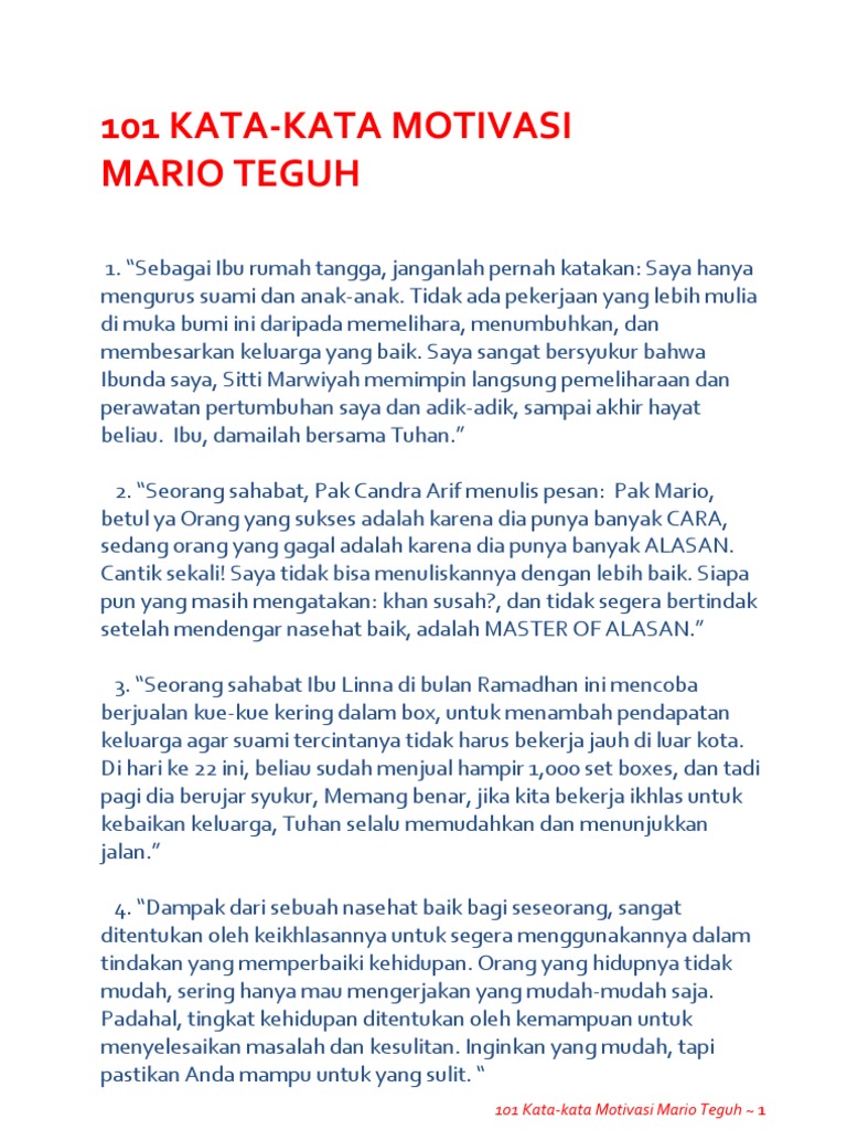 101 Kata Motivasi Mario Teguh