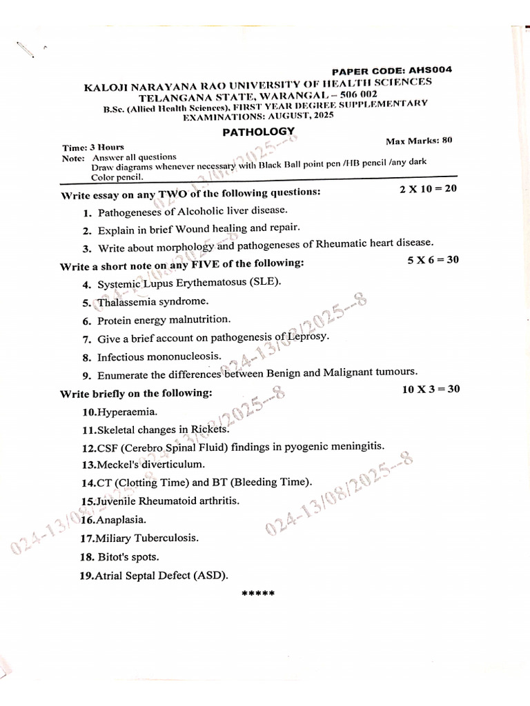 BSC Allied Health Sciences 2024 1 ST Year Question Papers | PDF