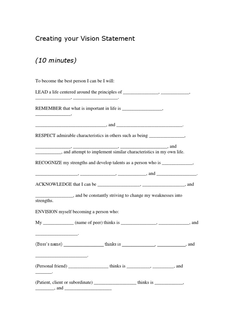 Vision Statement Creation Exercise | PDF | Business | Self-Improvement