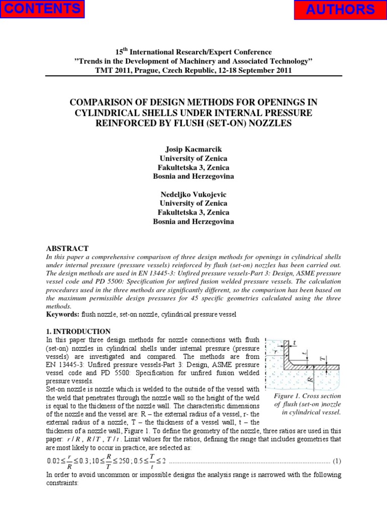 Nozzle Reinforcement Design Comparison PDF Stress (Mechanics