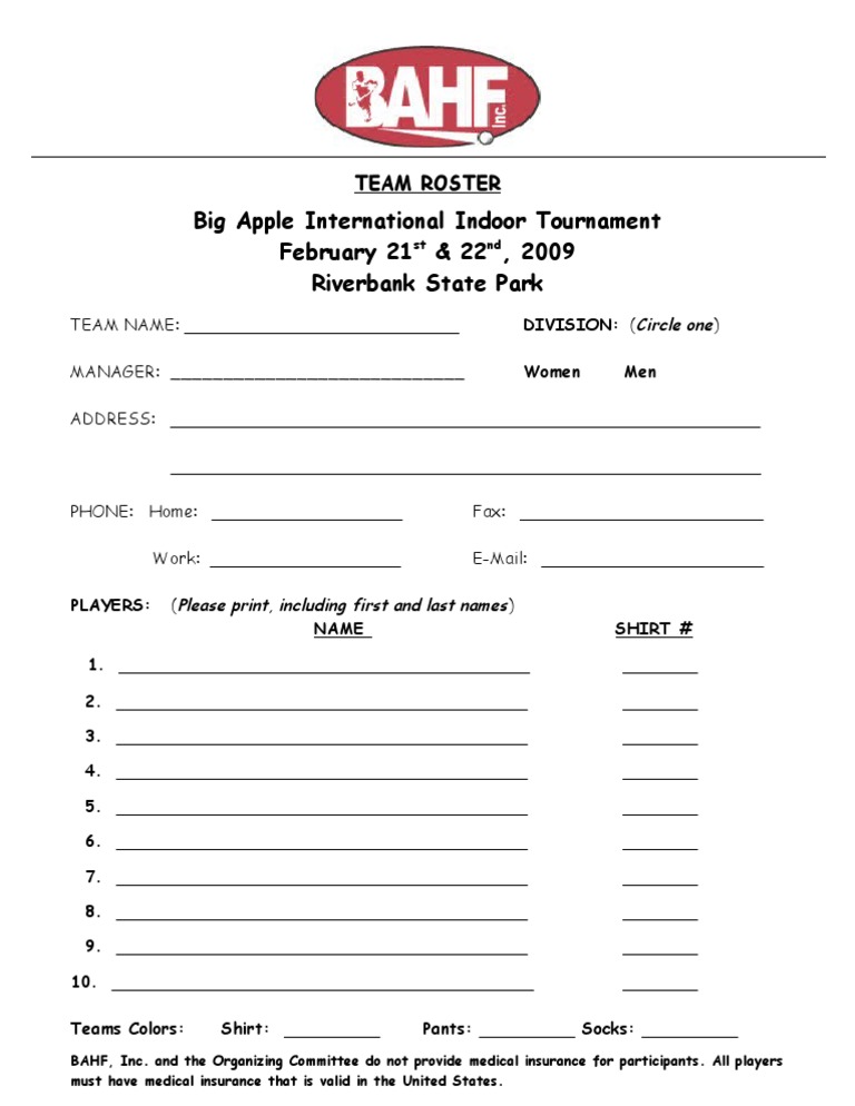 Big Apple Indoor Tournament Roster | PDF