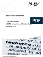 Teacher Resource Bank: GCE Media Studies MEST3: Advice Given at Teacher Support Meetings-2010