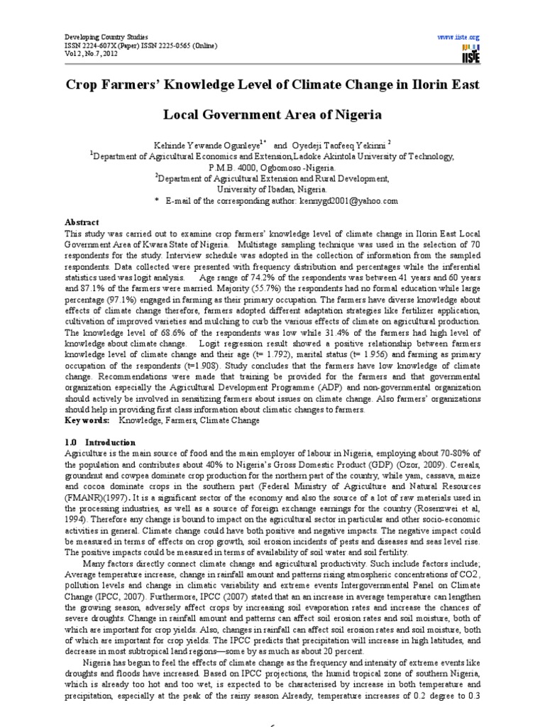Farmers' Climate Change Knowledge in Ilorin East | PDF | Agriculture ...