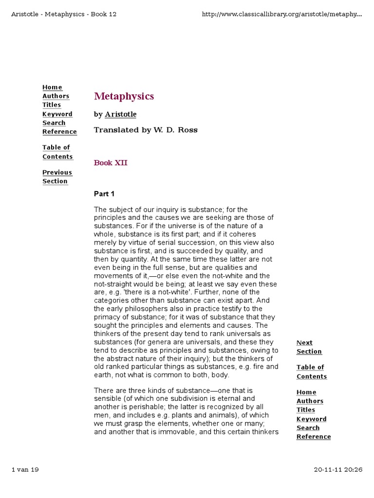 Aristotle Metaphysics Lambda : The Metaphysics Book 12 Lambda Summary ...