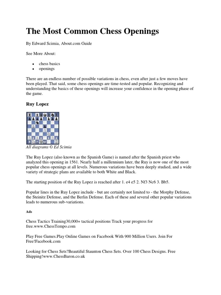 The Most Common Chess Openings PDF Chess Openings Abstract
