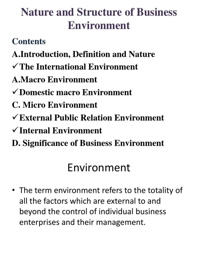 Nature and Structure of Business Environment | PDF | Economic System ...