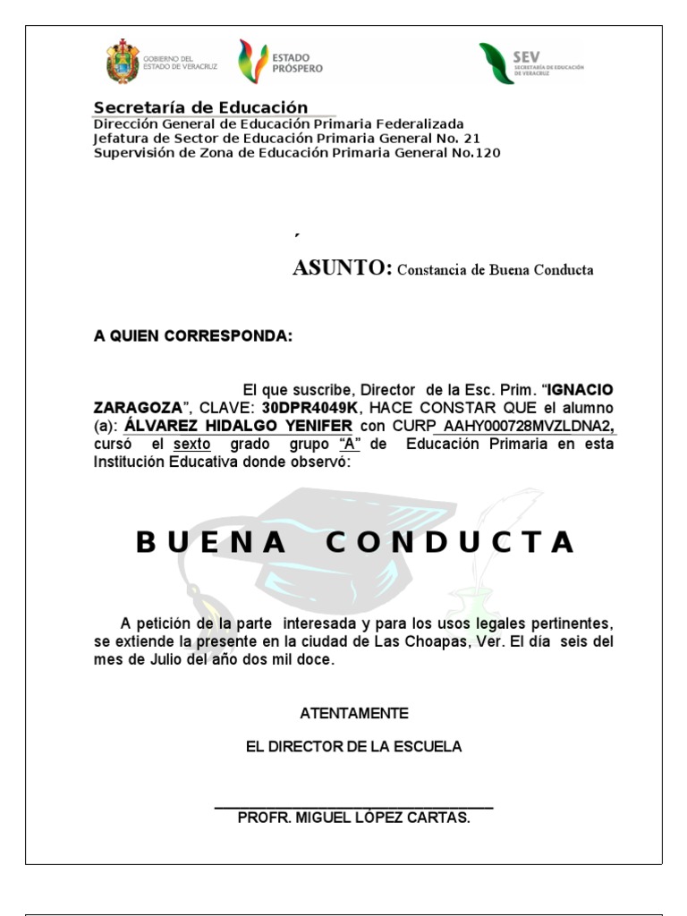 Buena Conducta  Educación primaria  Educación superior